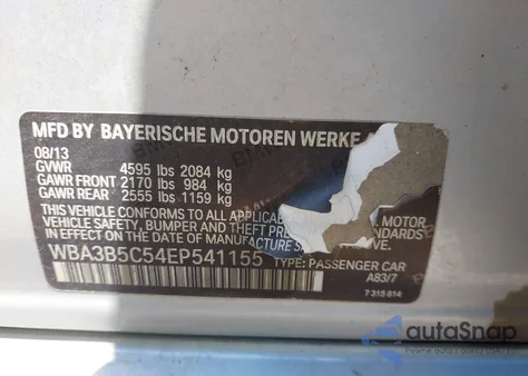 2014 BMW 328I xDrive from USA, damaged, VIN WBA3B5C54EP541155